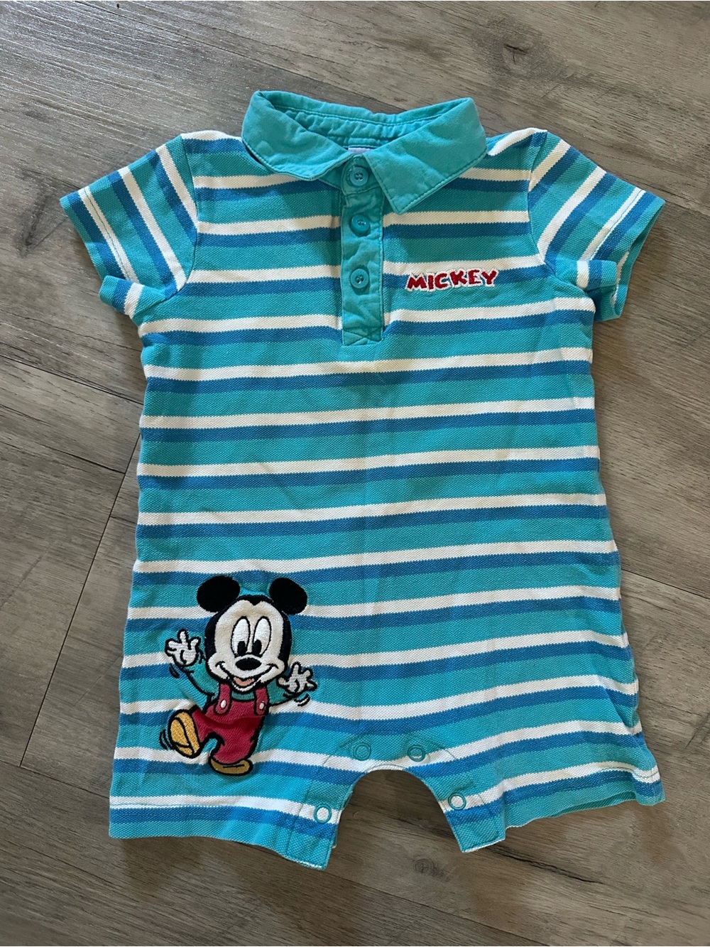 Disney Mickey Mouse Striped Blue & White Romper